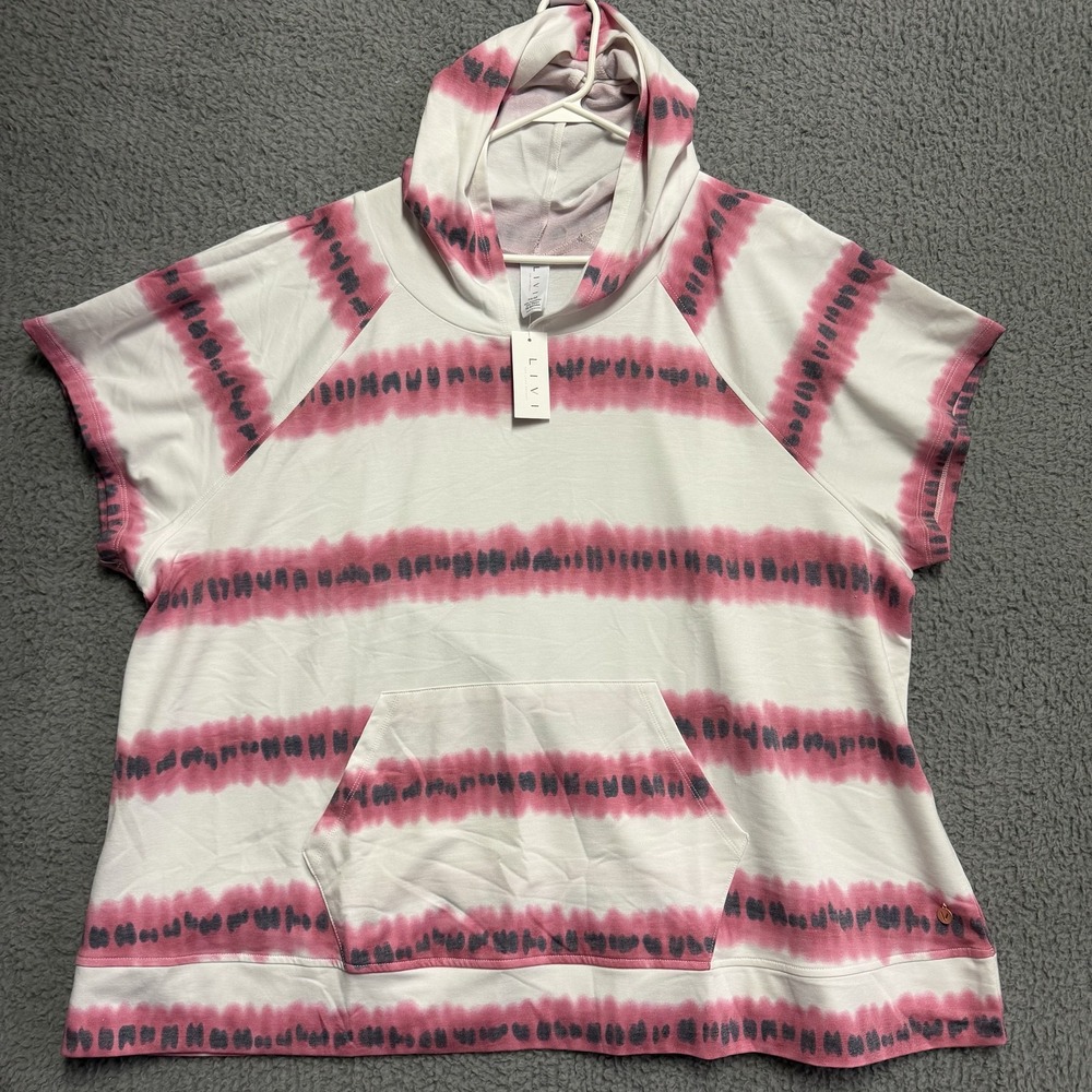 NEW LIVI For Lane Bryant Women's Plus Size 30/32 Tie Dye Hooded Short Sleeve Top